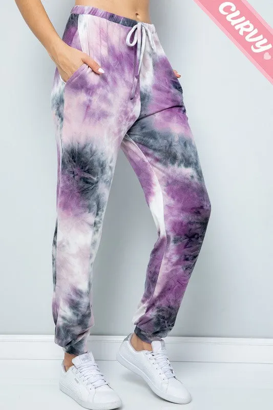 Purple & Black Tie Dye Loungewear 2pc Top and Pants Set