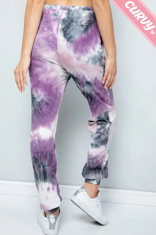 Purple & Black Tie Dye Loungewear 2pc Top and Pants Set