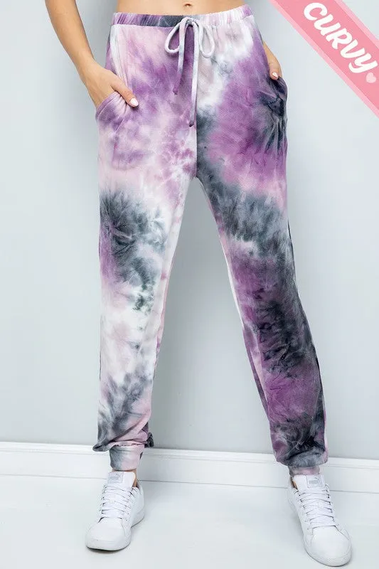 Purple & Black Tie Dye Loungewear 2pc Top and Pants Set