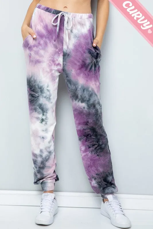 Purple & Black Tie Dye Loungewear 2pc Top and Pants Set