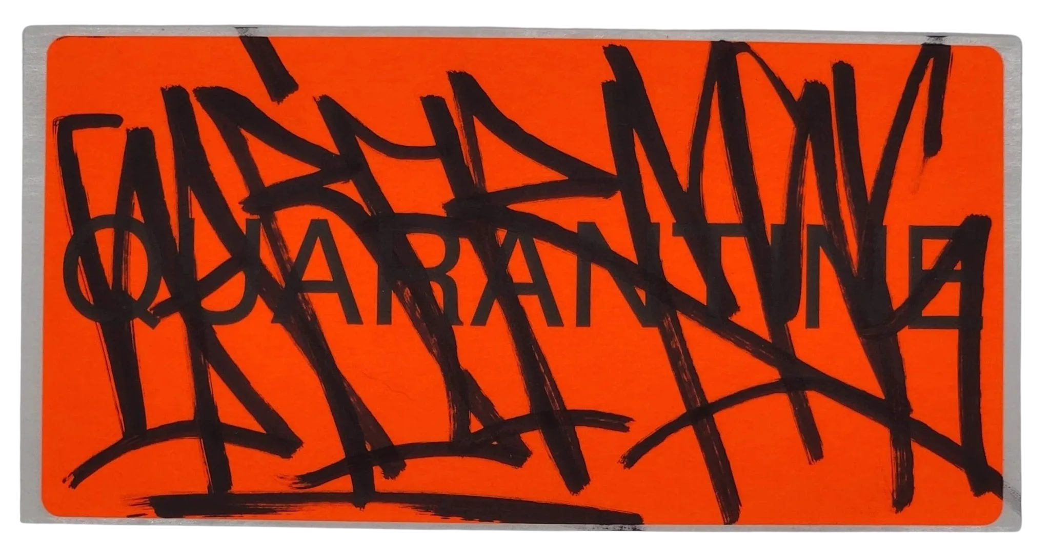 Quarantine Neon Orange Slap-Up Label Sticker Original Tag Art by Saber