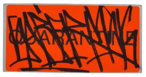 Quarantine Neon Orange Slap-Up Label Sticker Original Tag Art by Saber