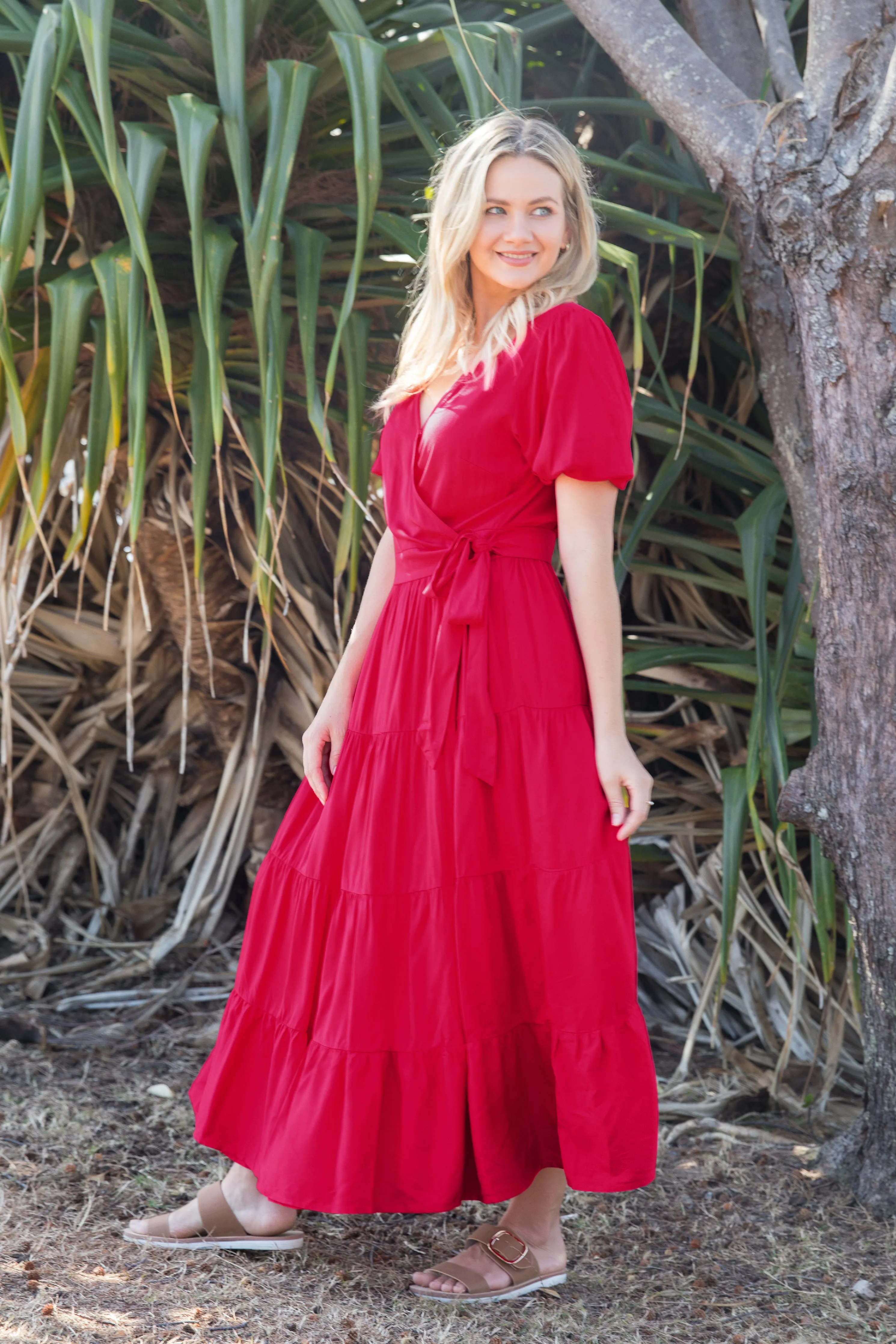 Ruffle Wrap Dress | Flame Red | FINAL SALE