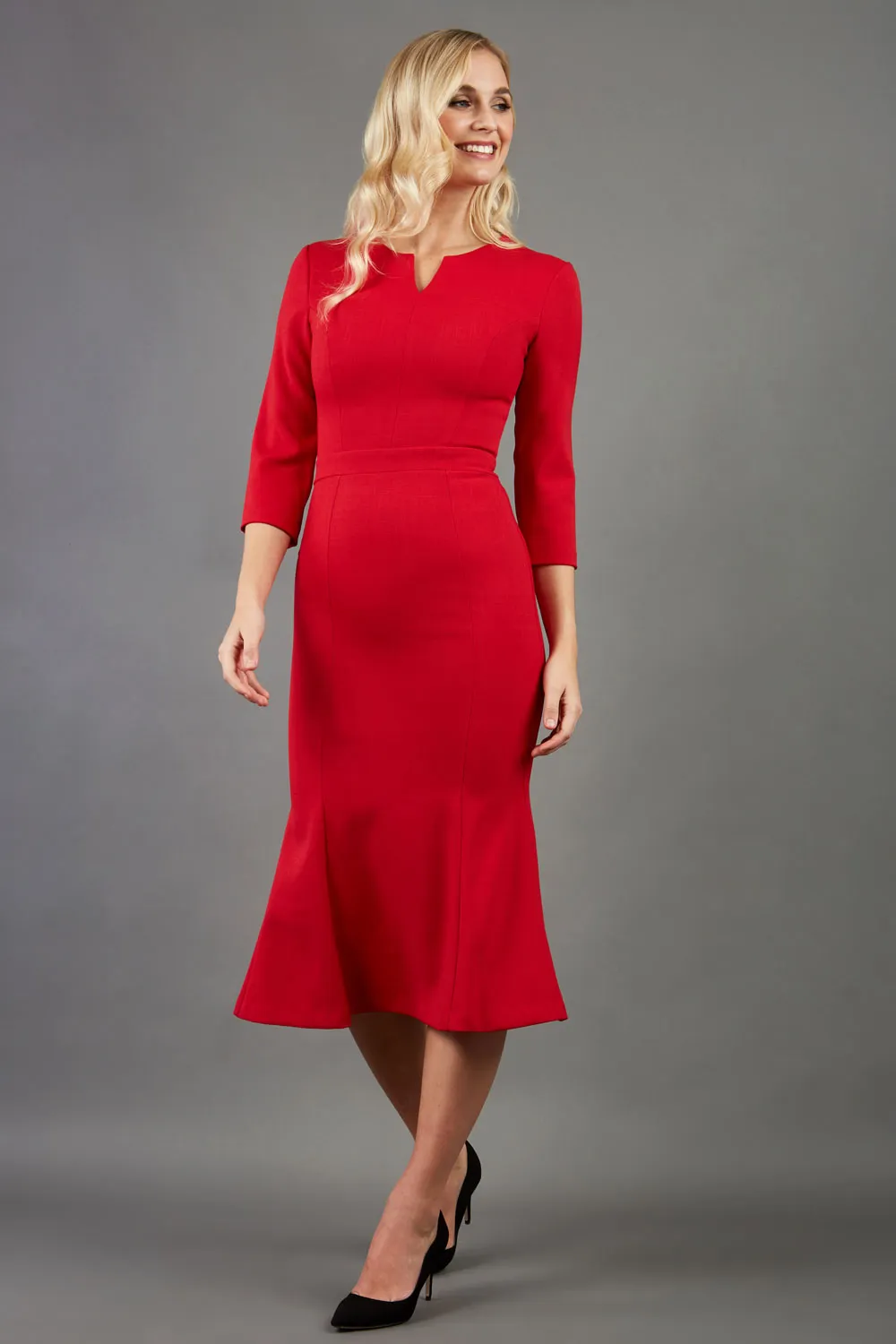 Senne Three-quarter Sleeve Fishtail Dress