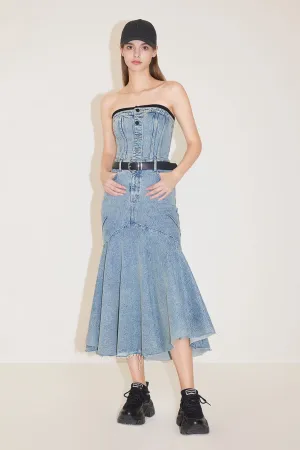 Sexy Strapless Denim Fishtail Dress