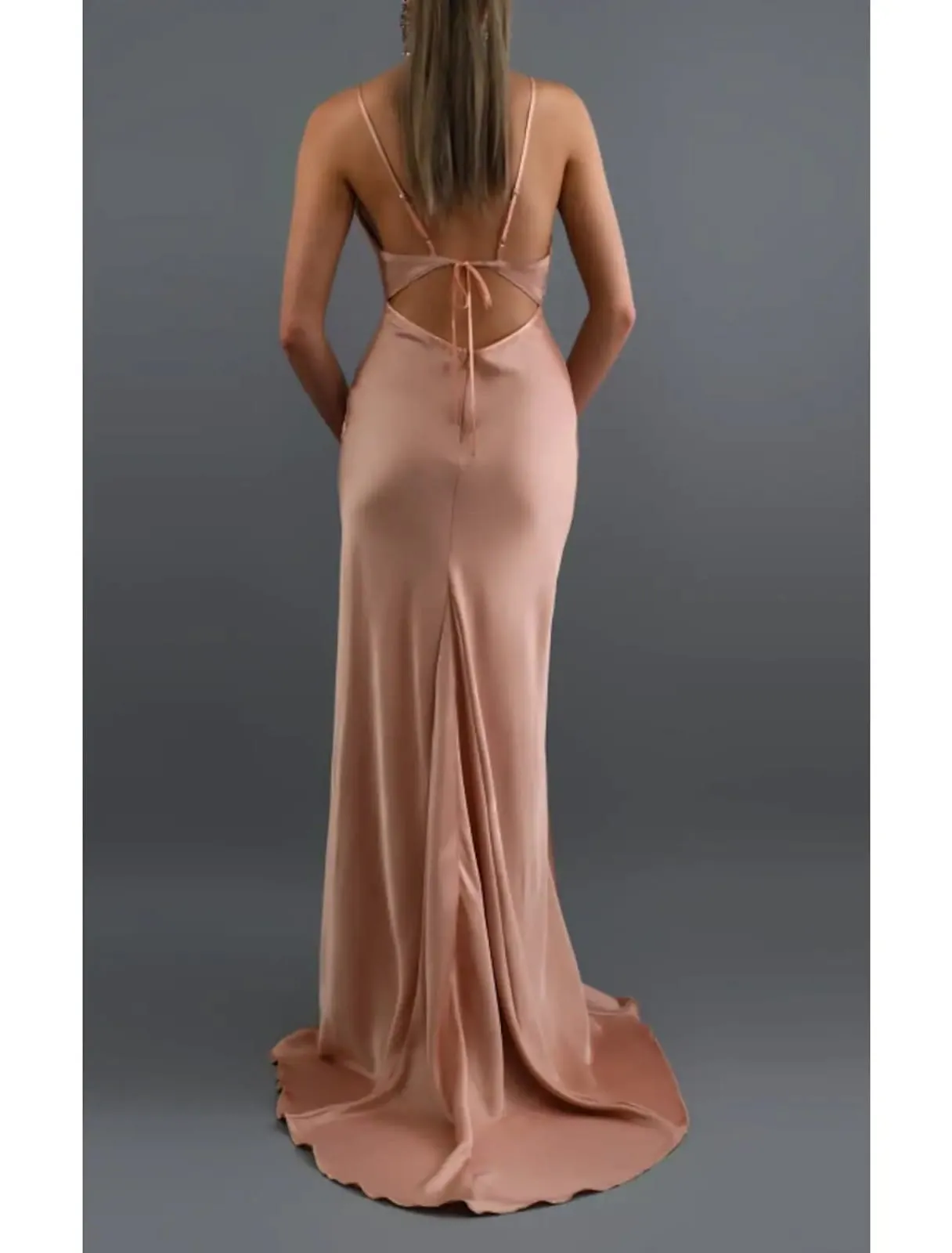 Sheath Spaghetti Strap Sweep Train Cowl Neck Charmeuse Formal/Bridesmaid Dress