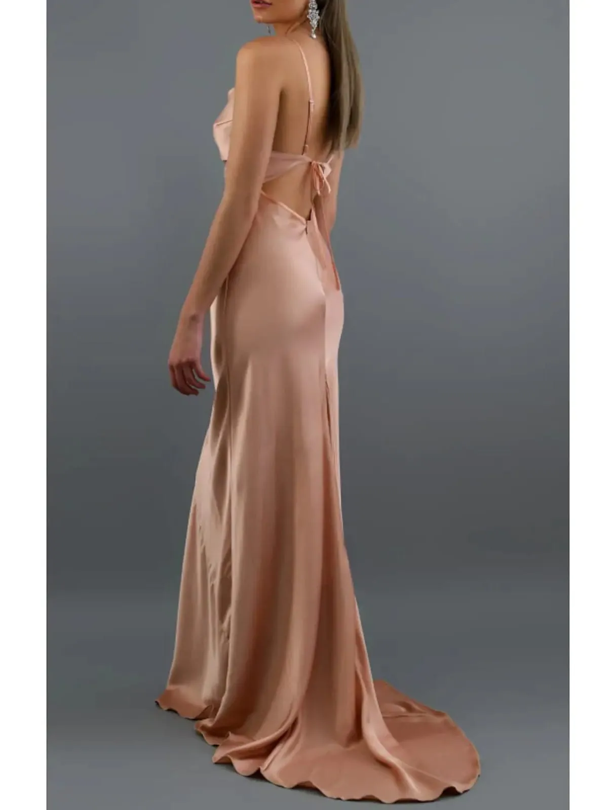 Sheath Spaghetti Strap Sweep Train Cowl Neck Charmeuse Formal/Bridesmaid Dress