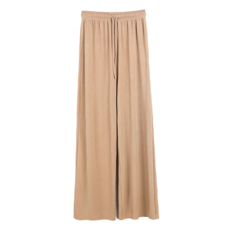 Sheer Straight Cut Wide Leg Pants with Elastic Waist Band