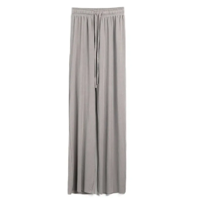 Sheer Straight Cut Wide Leg Pants with Elastic Waist Band