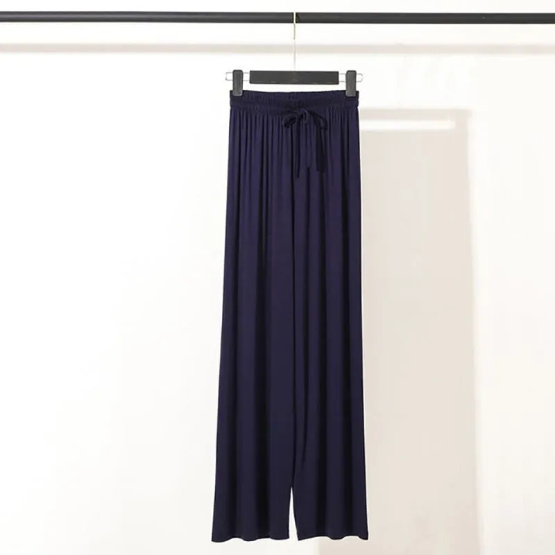 Sheer Straight Cut Wide Leg Pants with Elastic Waist Band