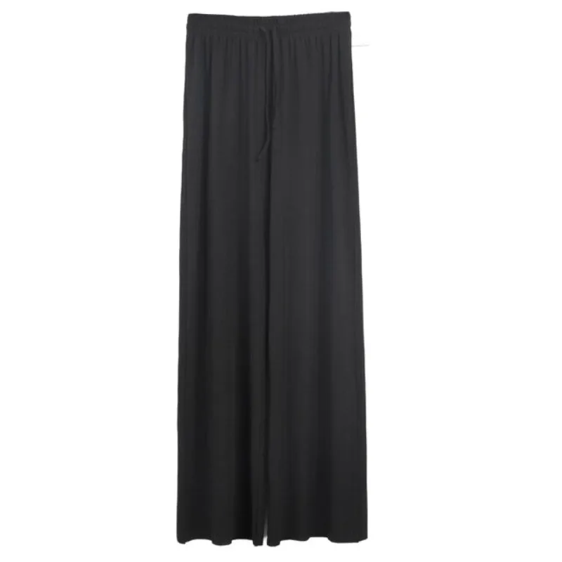 Sheer Straight Cut Wide Leg Pants with Elastic Waist Band