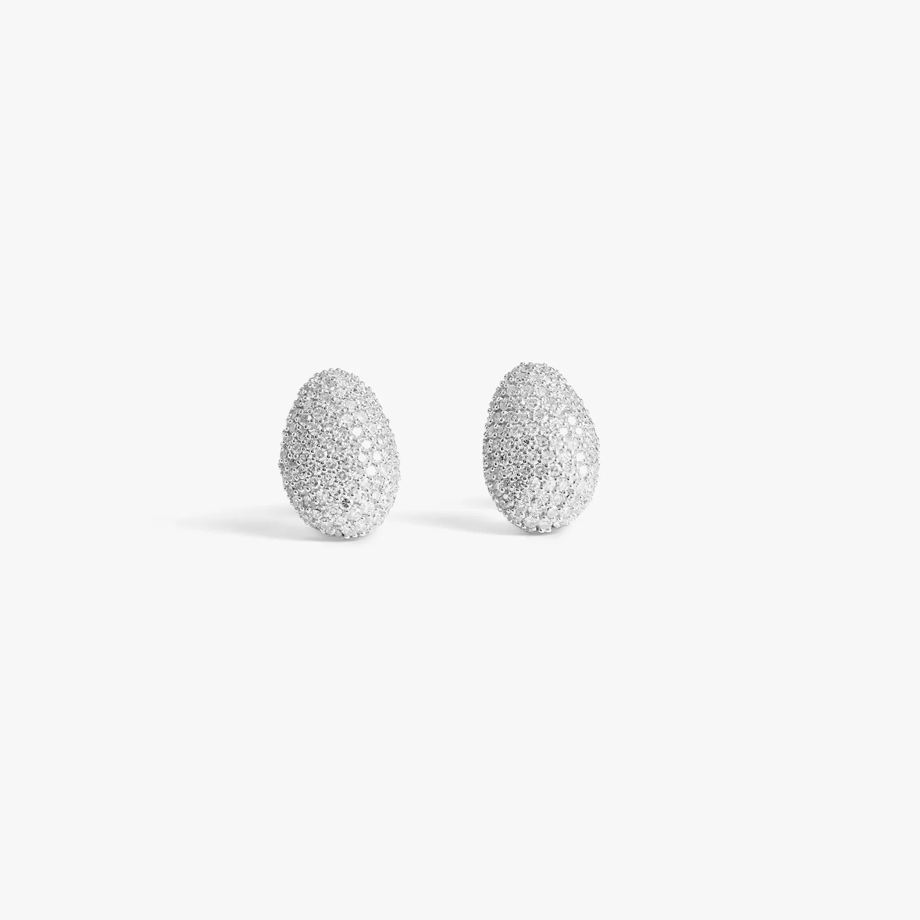 Sterling silver Pebble white diamond stud earrings