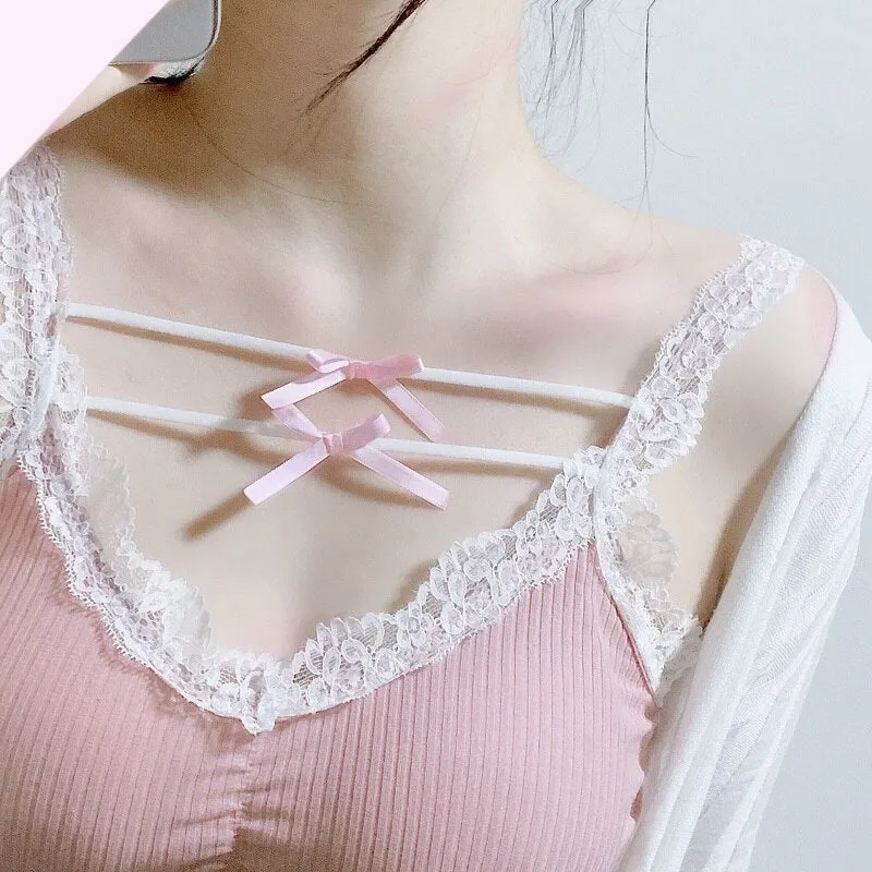 Summer Cute Y2k Pink Lace Bow Crop Top