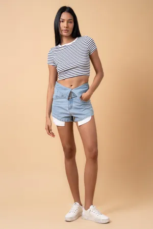 Super High Rise Self Belted Flap Waist Shorts