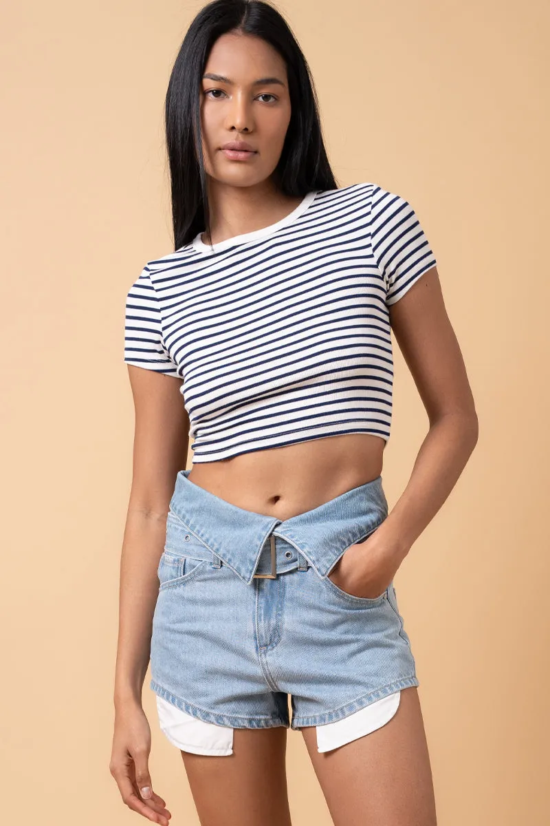 Super High Rise Self Belted Flap Waist Shorts