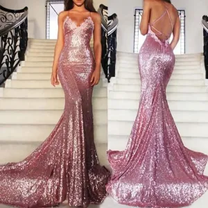 Trumpet Mermaid Spaghetti Straps Backless Sequins 2025 Sexy Prom Dresses