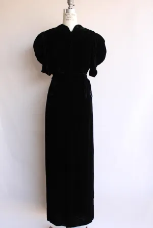 Vintage 1930s Kiviette Black Velvet Haute Couture Gown