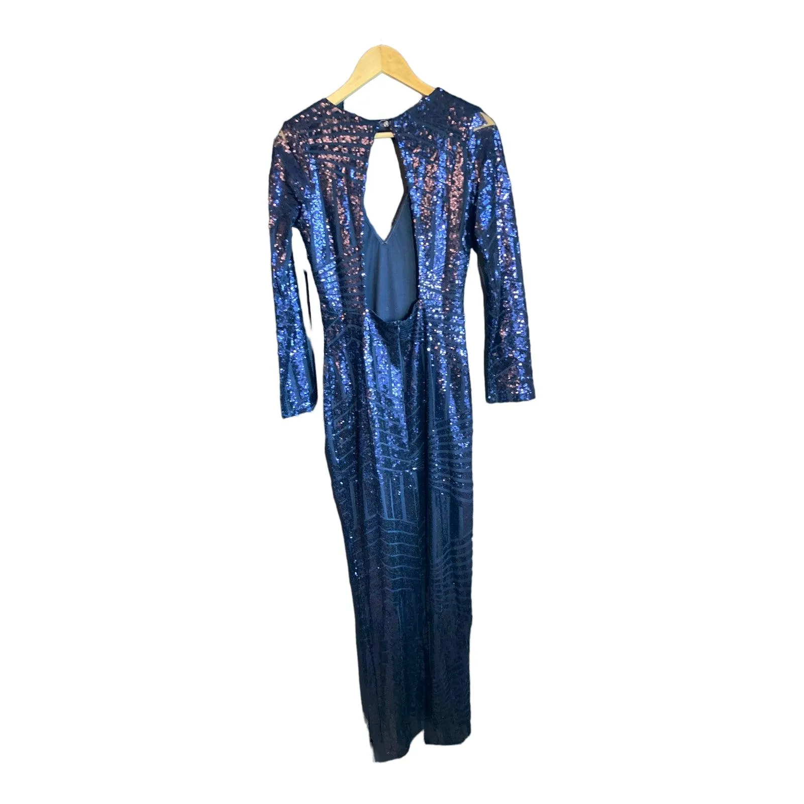 What A Girl Wants Navy Sequin Full Length Long Sleeved Dress UK Size 12