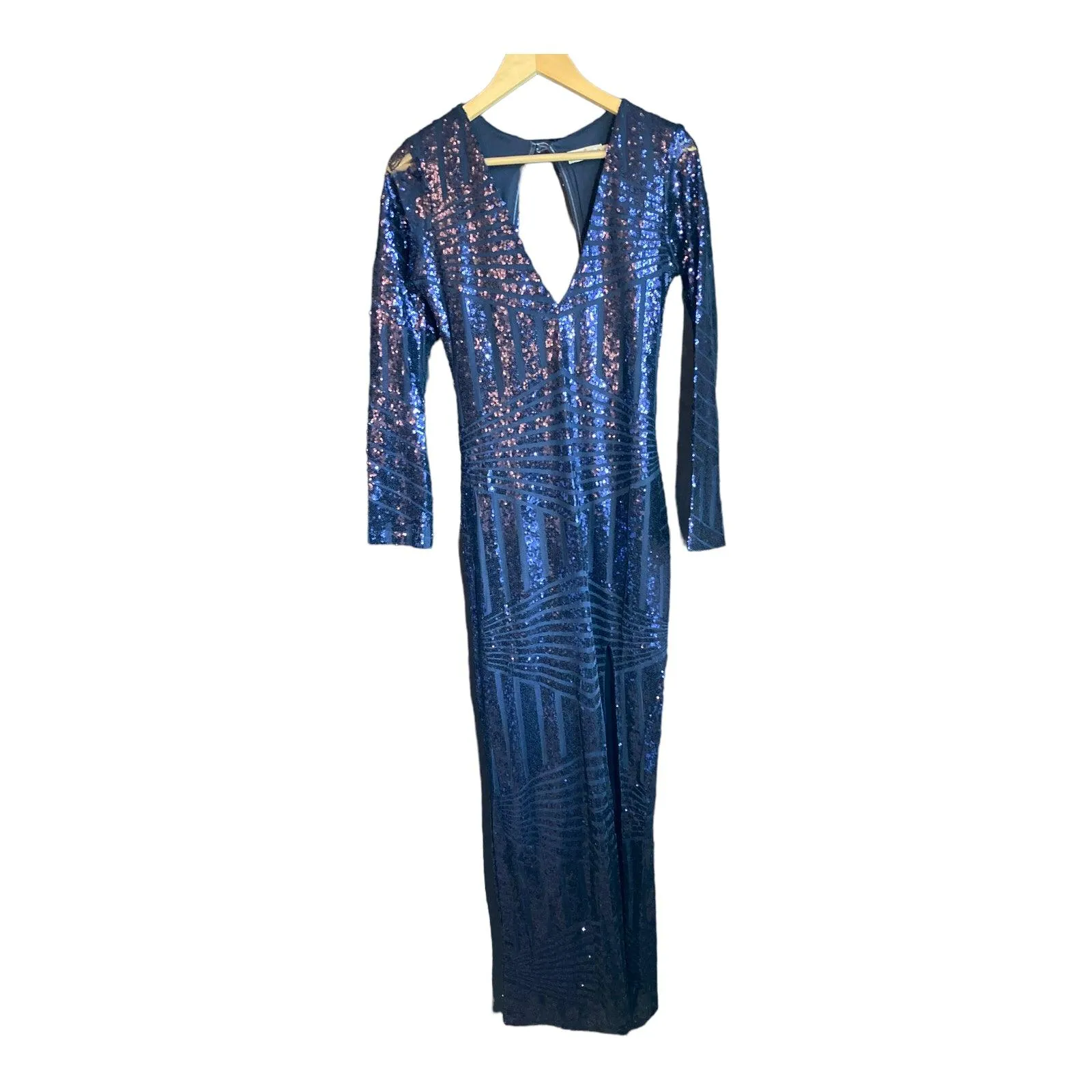 What A Girl Wants Navy Sequin Full Length Long Sleeved Dress UK Size 12